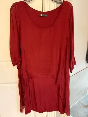 M Made in Italy Women's Burgundy Sheer Overlay Dress